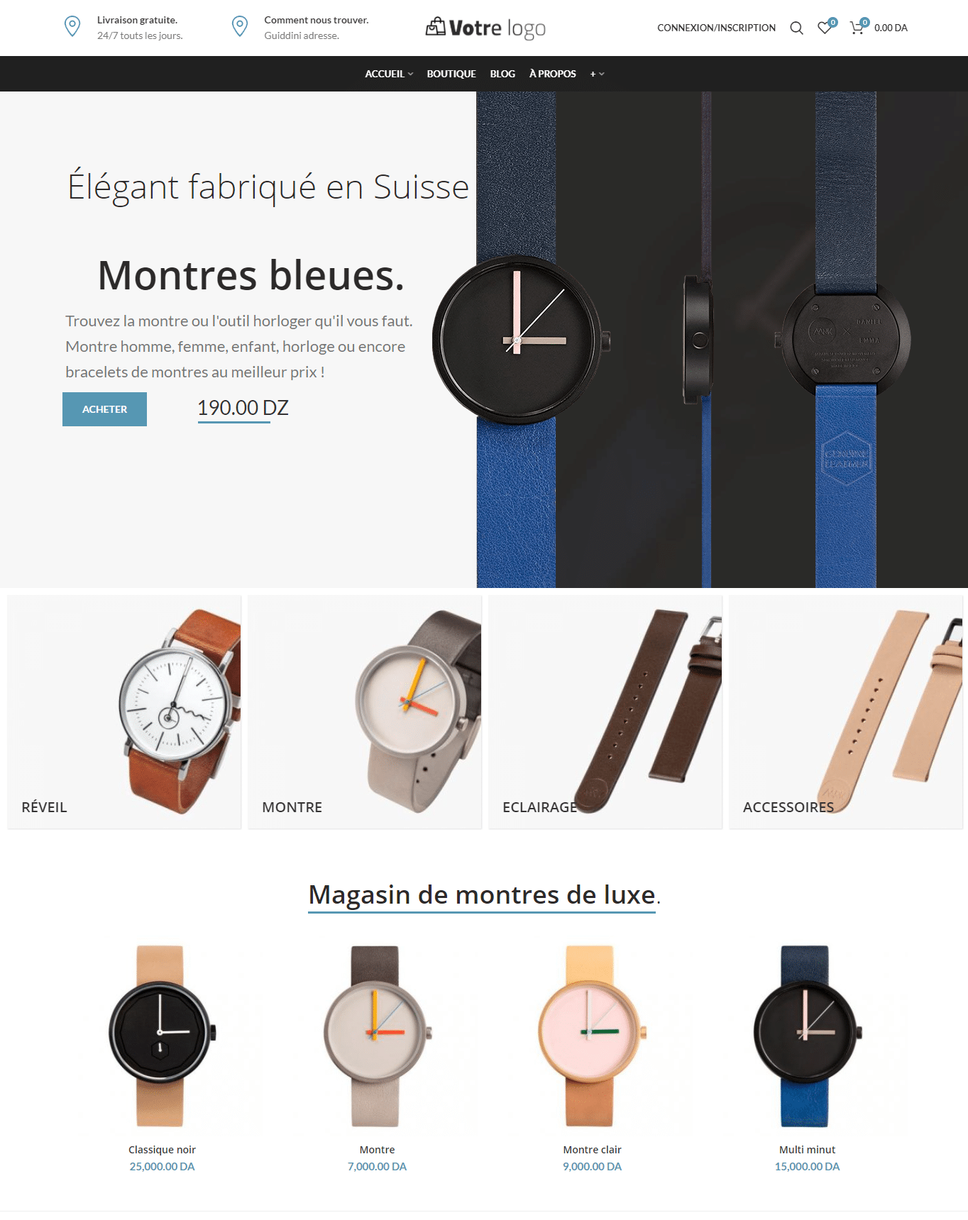 Boutique en ligne pour votre boutique de montres en Saas – Certifié CIB متجر إلكتروني مجهز للدفع بالبطاقات