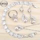 Bijoux ensembles blanc Zircon Bracelets pendentif et collier anneaux boucles d’oreilles boîte cadeau
